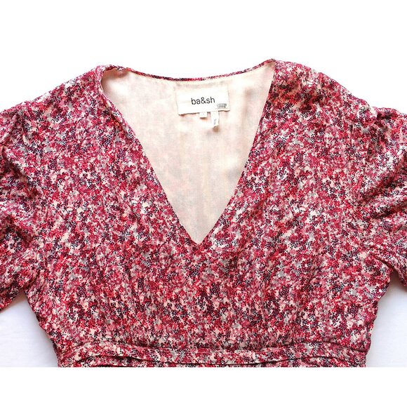 BA&SH Nina Tiered Printed Crepe Mini Dress / Small / Fuschia - Picture 7 of 11